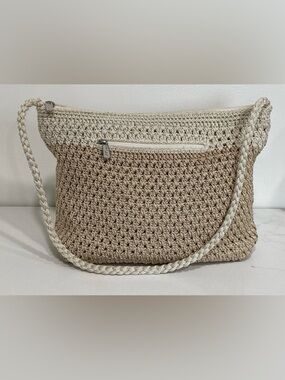 The Sak Crochet Shoulder Bag in Beige and Cream